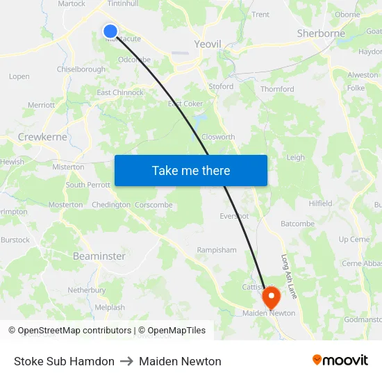 Stoke Sub Hamdon to Maiden Newton map