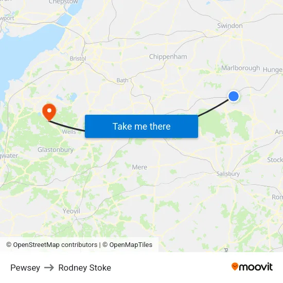 Pewsey to Rodney Stoke map
