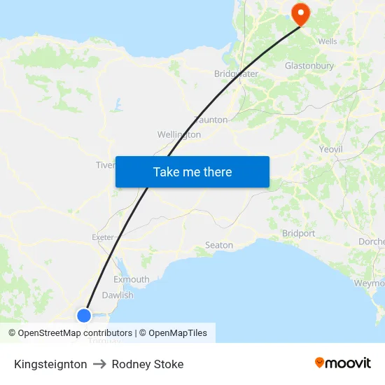 Kingsteignton to Rodney Stoke map