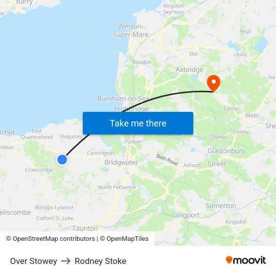 Over Stowey to Rodney Stoke map