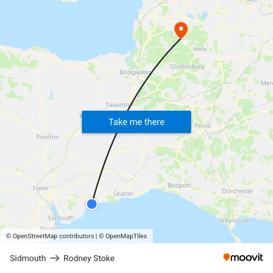 Sidmouth to Rodney Stoke map