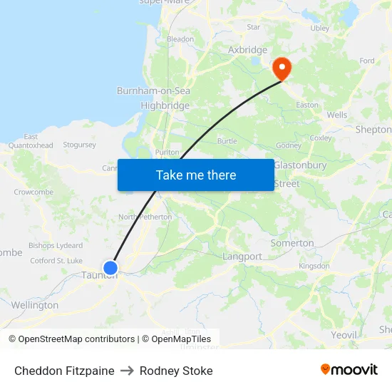 Cheddon Fitzpaine to Rodney Stoke map