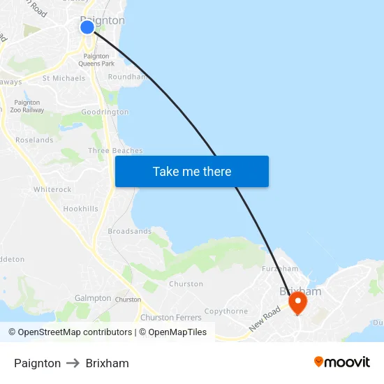 Paignton to Brixham map