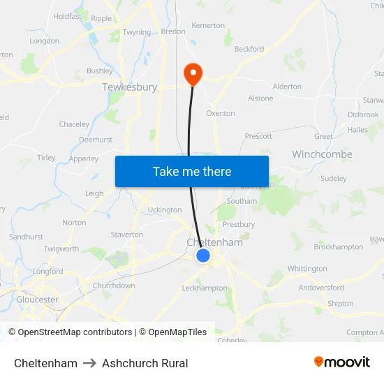 Cheltenham to Ashchurch Rural map