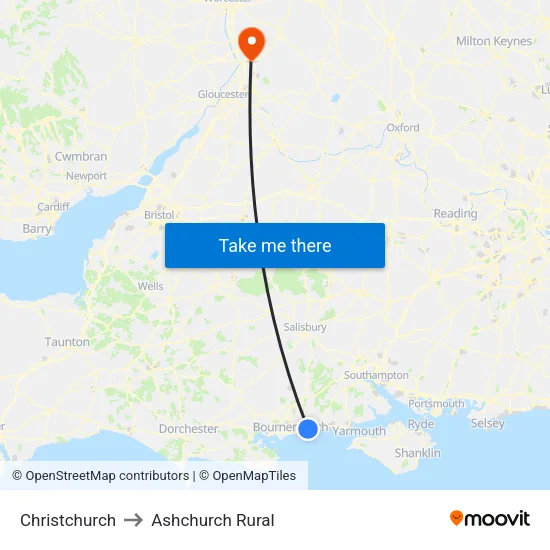 Christchurch to Ashchurch Rural map