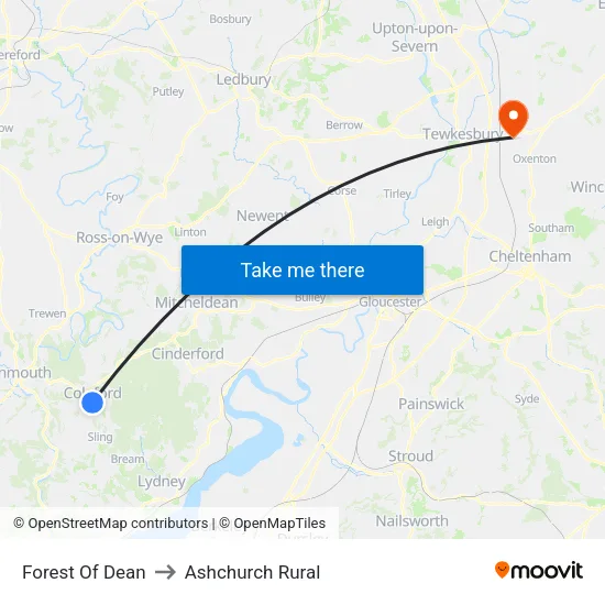 Forest Of Dean to Ashchurch Rural map