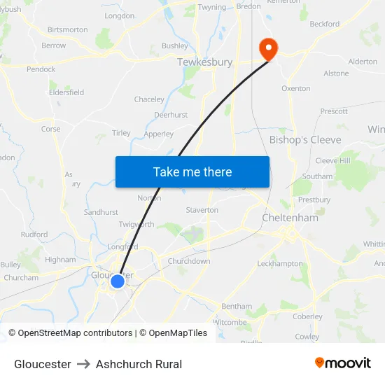 Gloucester to Ashchurch Rural map