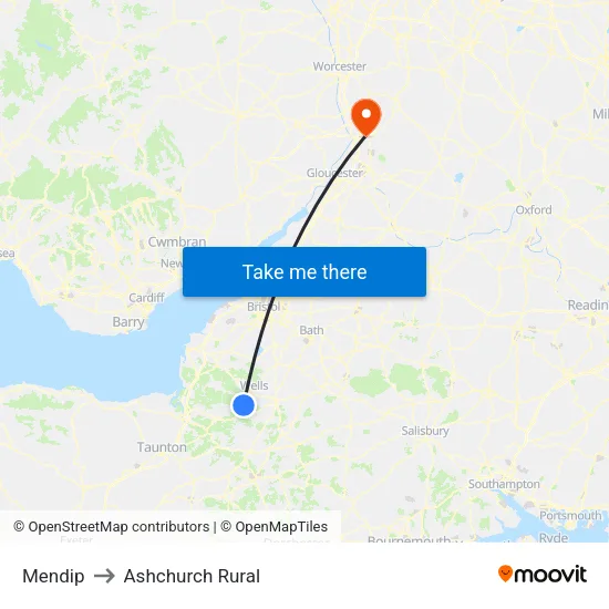 Mendip to Ashchurch Rural map
