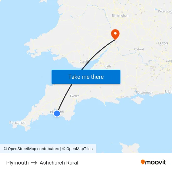 Plymouth to Ashchurch Rural map