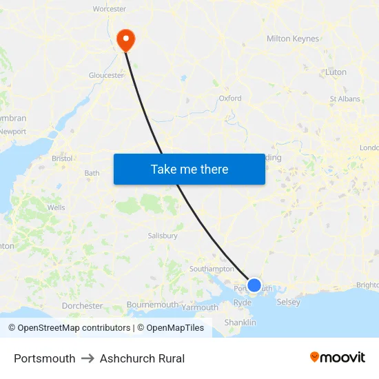Portsmouth to Ashchurch Rural map