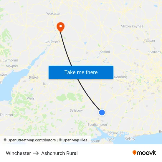 Winchester to Ashchurch Rural map