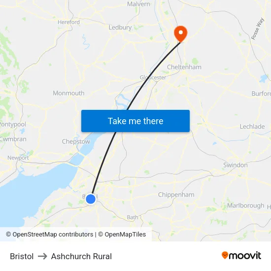 Bristol to Ashchurch Rural map