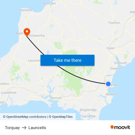 Torquay to Launcells map