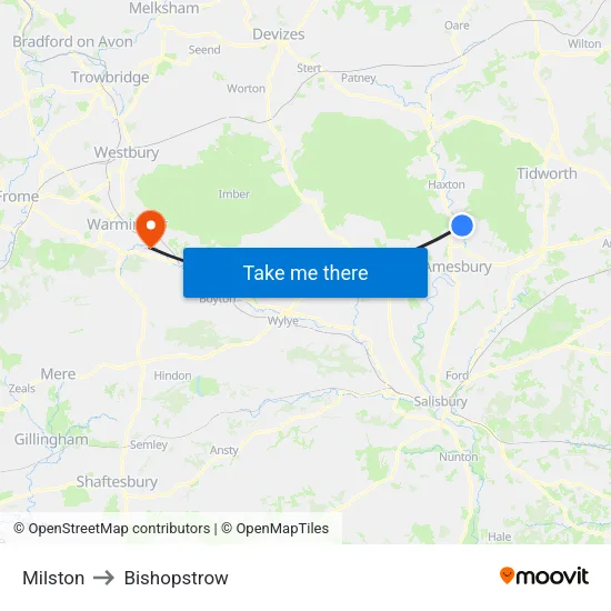 Milston to Bishopstrow map