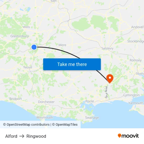 Alford to Ringwood map