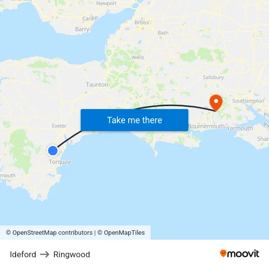 Ideford to Ringwood map