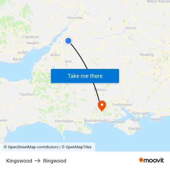 Kingswood to Ringwood map