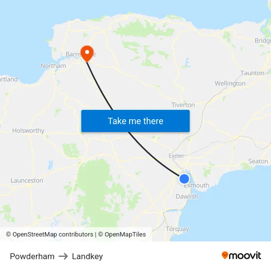 Powderham to Landkey map