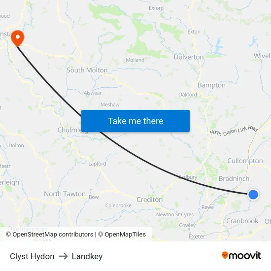 Clyst Hydon to Landkey map