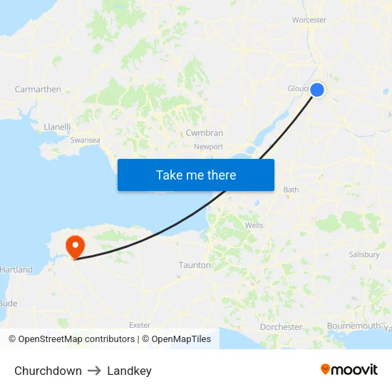 Churchdown to Landkey map