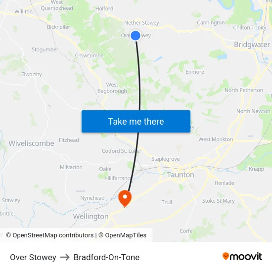 Over Stowey to Bradford-On-Tone map