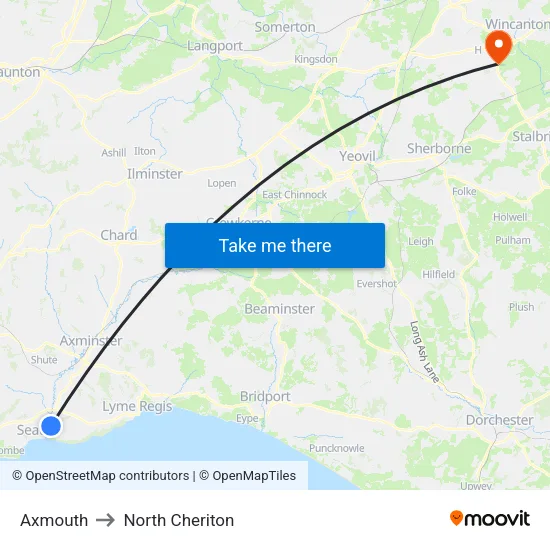 Axmouth to North Cheriton map
