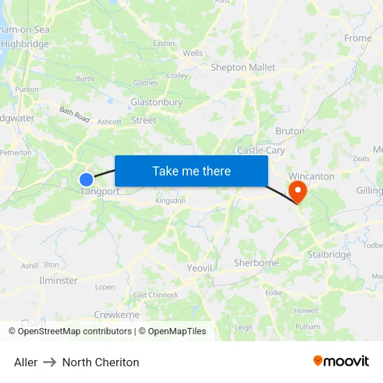Aller to North Cheriton map