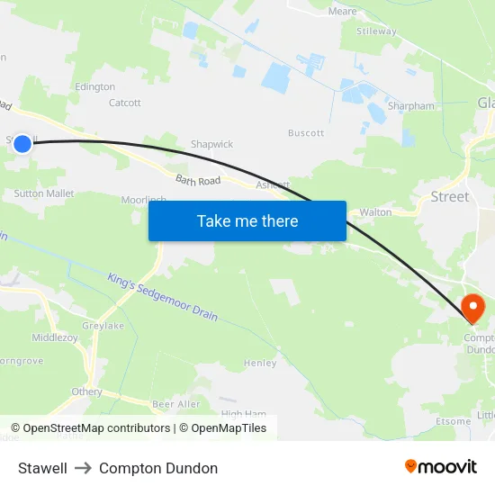 Stawell to Compton Dundon map
