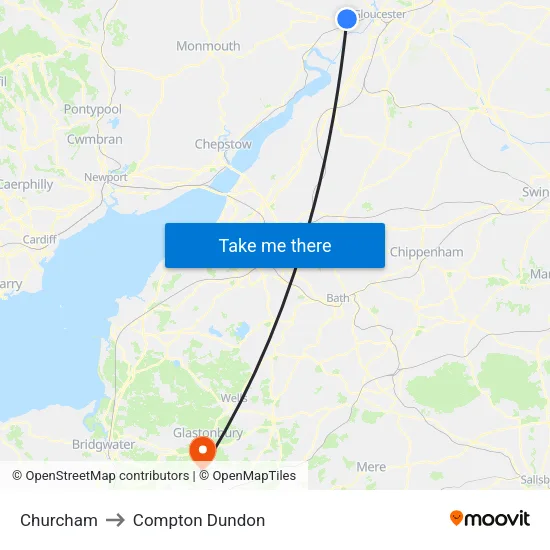 Churcham to Compton Dundon map