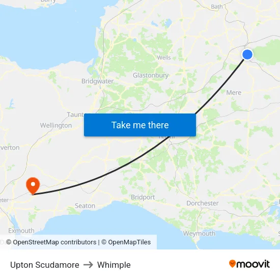 Upton Scudamore to Whimple map