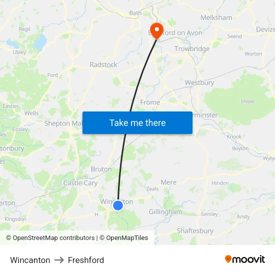 Wincanton to Freshford map
