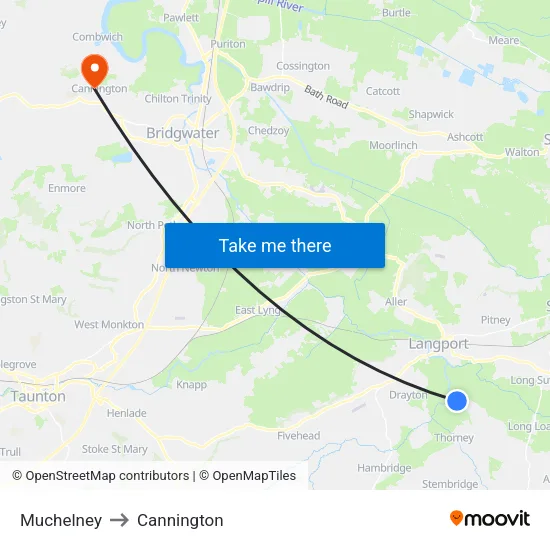 Muchelney to Cannington map