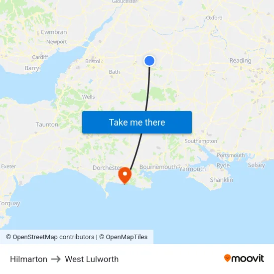 Hilmarton to West Lulworth map
