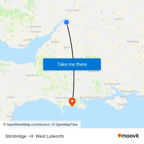 Slimbridge to West Lulworth map