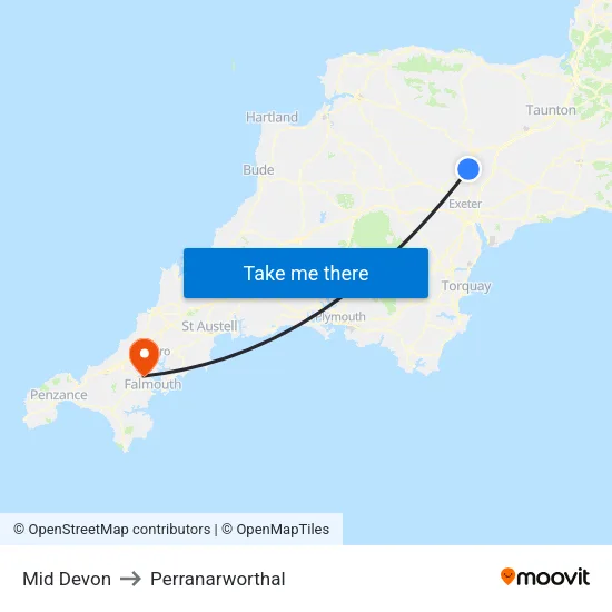 Mid Devon to Perranarworthal map