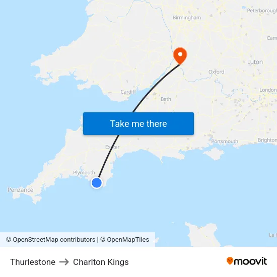 Thurlestone to Charlton Kings map