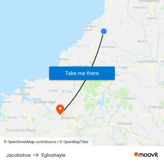 Jacobstow to Egloshayle map