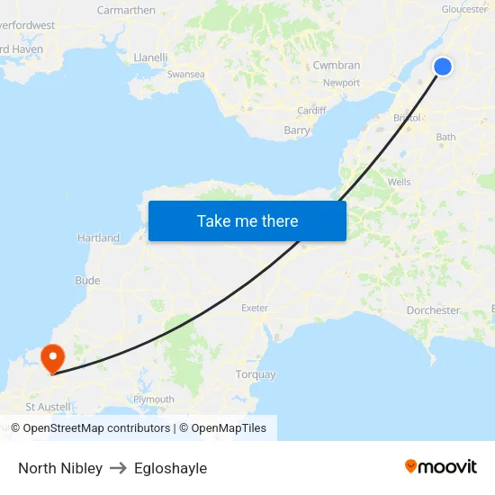North Nibley to Egloshayle map