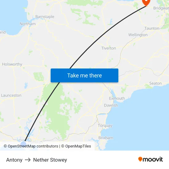 Antony to Nether Stowey map