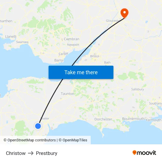 Christow to Prestbury map