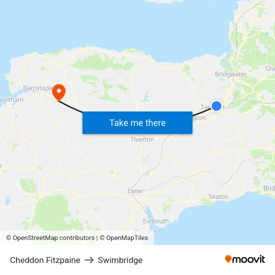 Cheddon Fitzpaine to Swimbridge map