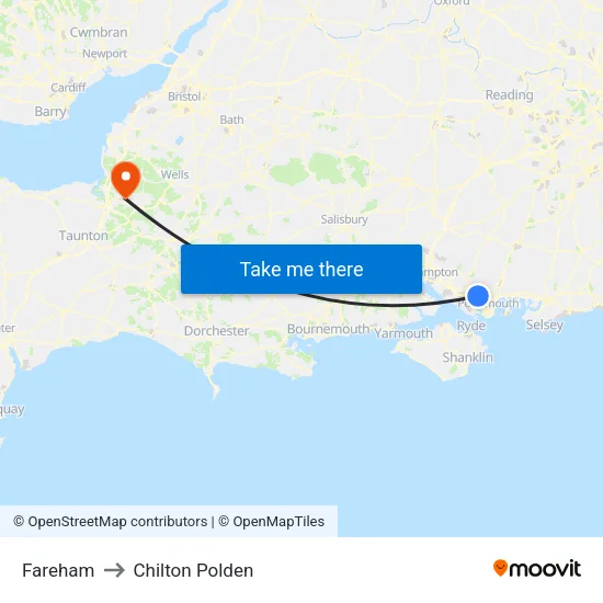 Fareham to Chilton Polden map