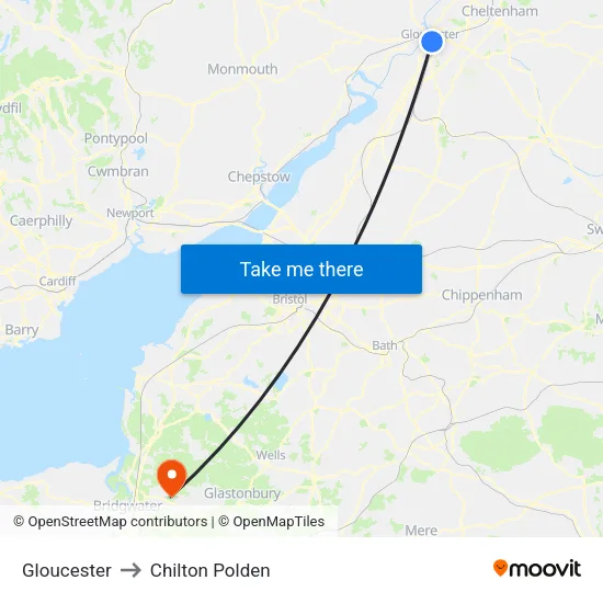 Gloucester to Chilton Polden map