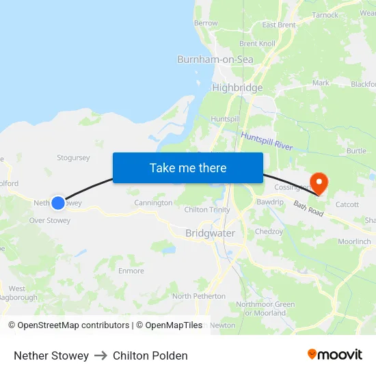Nether Stowey to Chilton Polden map