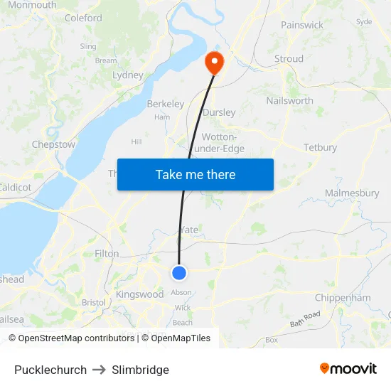 Pucklechurch to Slimbridge map