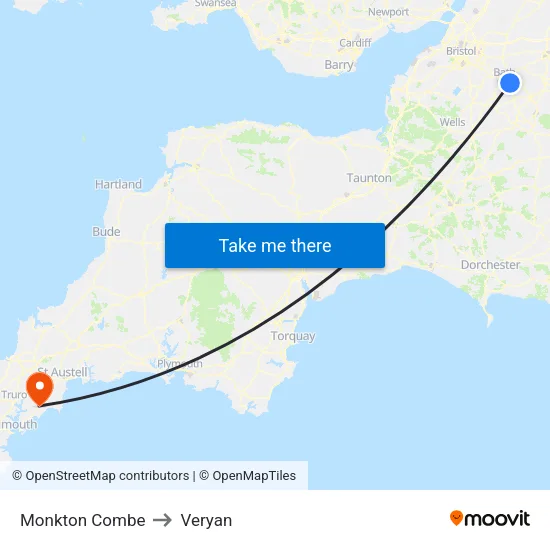 Monkton Combe to Veryan map