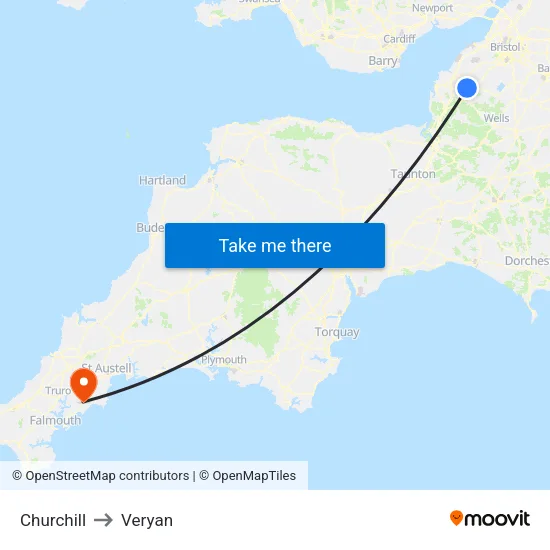 Churchill to Veryan map