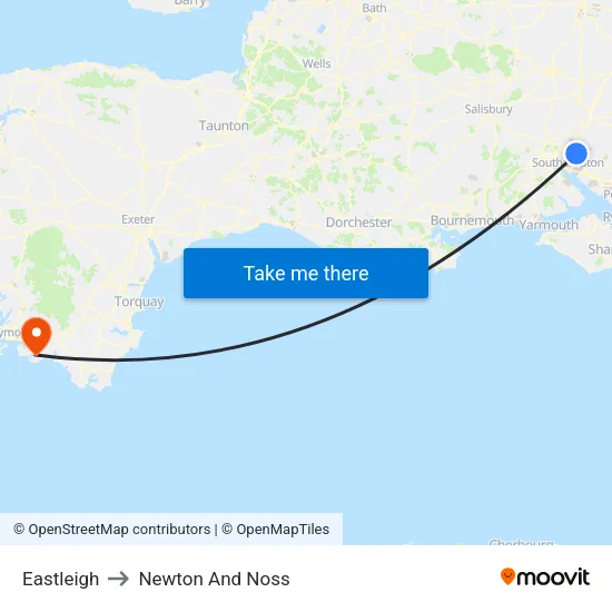 Eastleigh to Newton And Noss map
