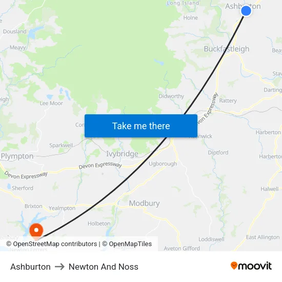 Ashburton to Newton And Noss map