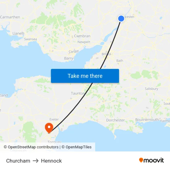 Churcham to Hennock map